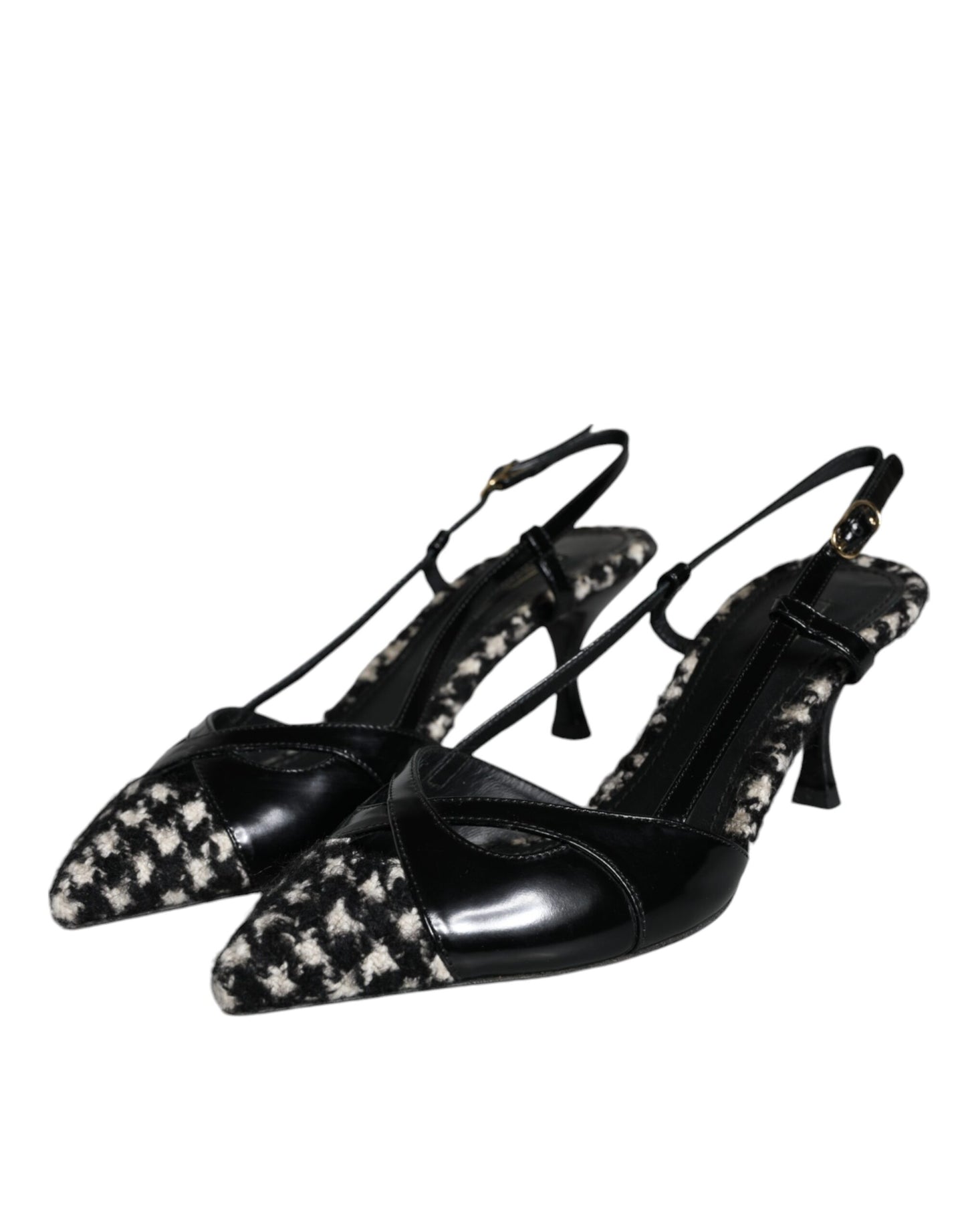 Black Leather Houndstooth Slingback Shoes - The Luxe Alliance