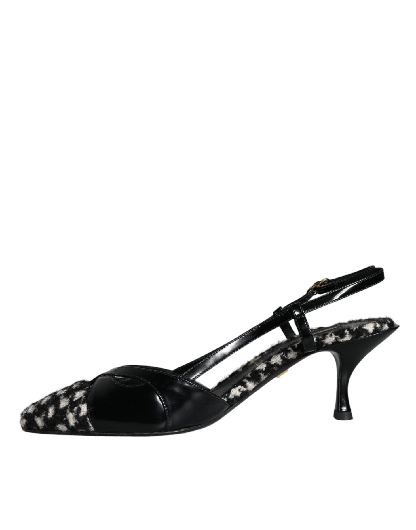 Black Leather Houndstooth Slingback Shoes - The Luxe Alliance