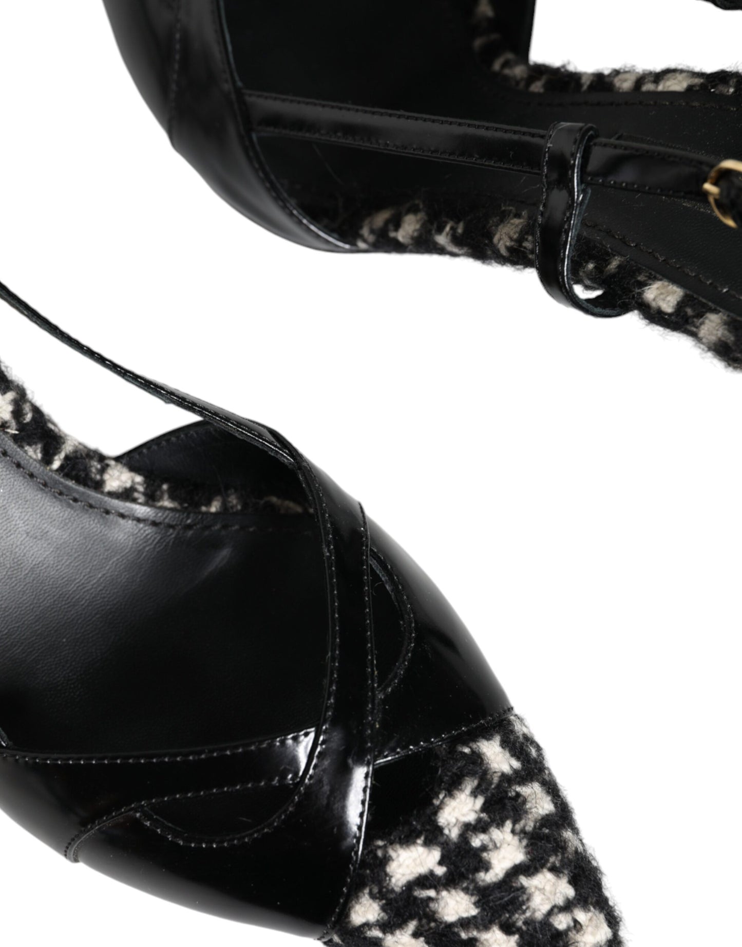 Black Leather Houndstooth Slingback Shoes - The Luxe Alliance