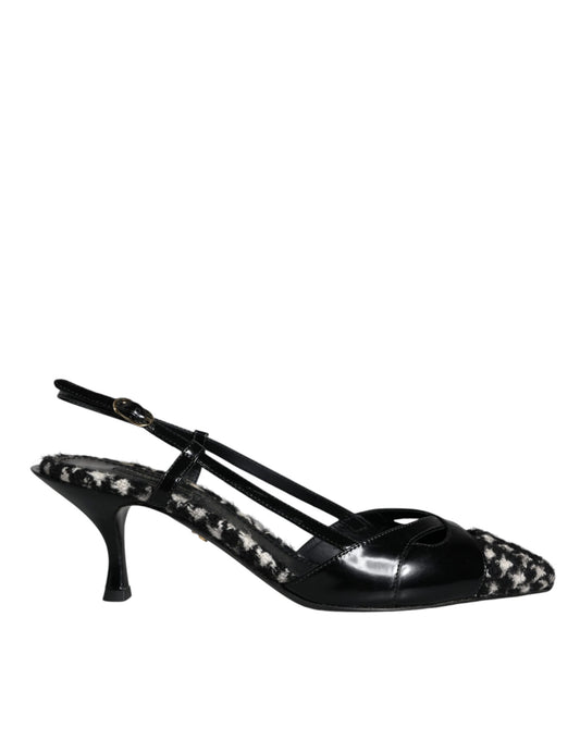 Black Leather Houndstooth Slingback Shoes - The Luxe Alliance