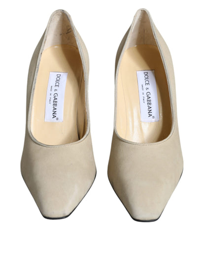 Beige Suede Leather High Heels Pumps Shoes - The Luxe Alliance