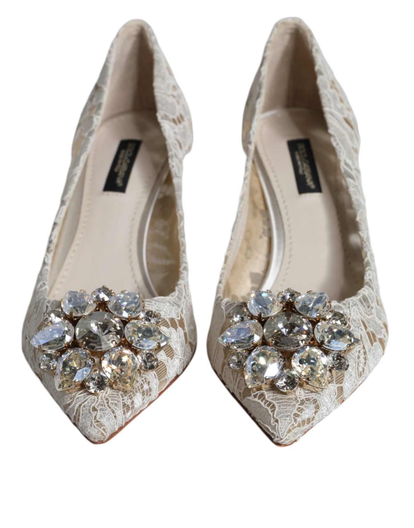 White Taormina Lace Crystal Heel Pumps Shoes - The Luxe Alliance