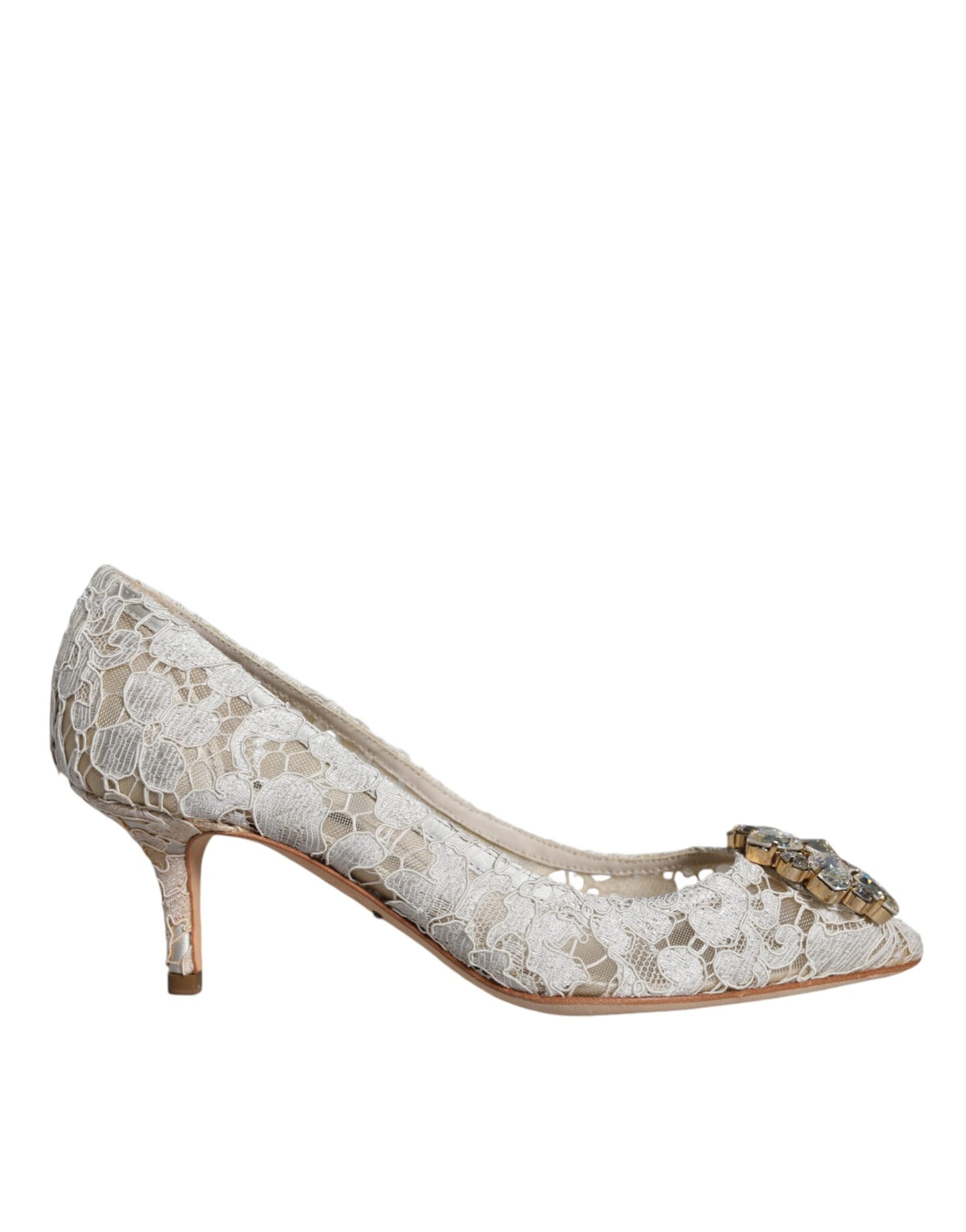 White Taormina Lace Crystal Heel Pumps Shoes - The Luxe Alliance