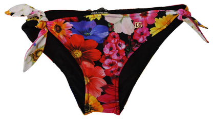 Dolce & Gabbana Black Floral Print Bikini Bottom
