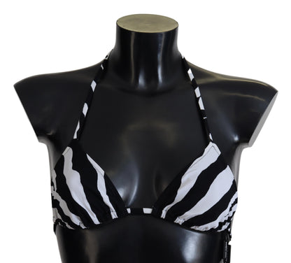 Black White Zebra Halter Swimwear Bikini Top - The Luxe Alliance