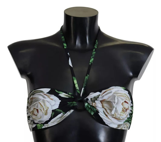 Black Floral Halter Beachwear Swimwear Bikini Top - The Luxe Alliance