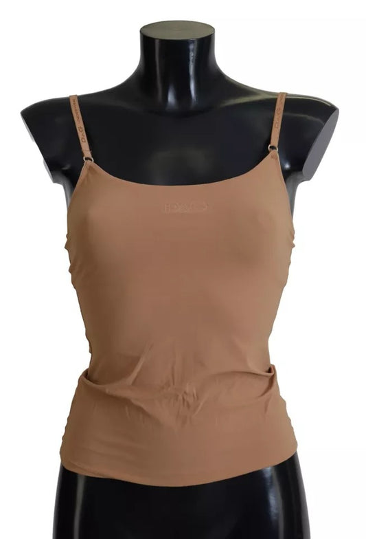 Brown Nylon Stretch Sleeveless Top Underwear - The Luxe Alliance