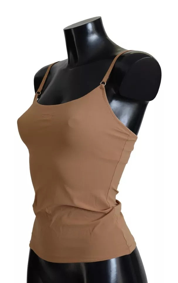 Brown Nylon Stretch Sleeveless Top Underwear - The Luxe Alliance