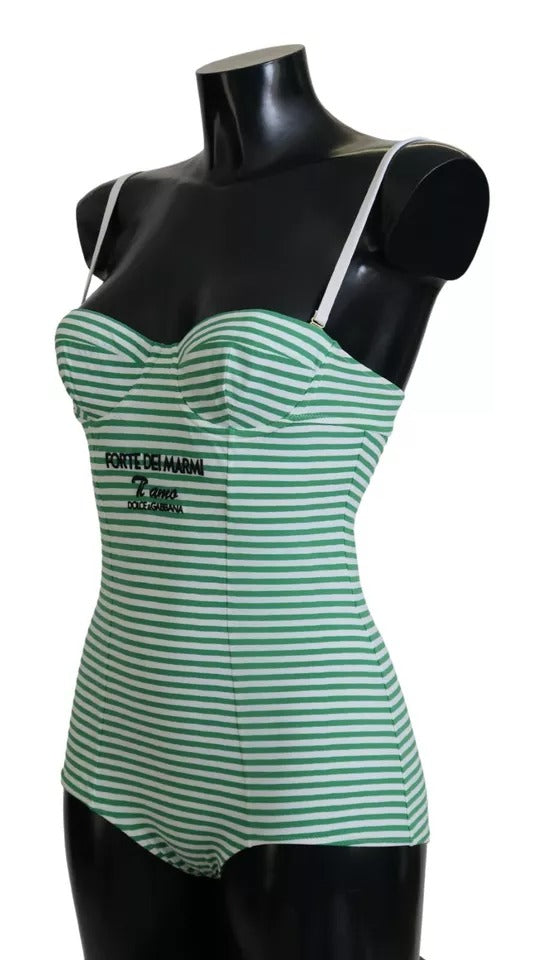 White Green Stripes One Piece Beachwear Swimwear - The Luxe Alliance