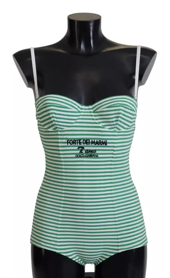 White Green Stripes One Piece Beachwear Swimwear - The Luxe Alliance