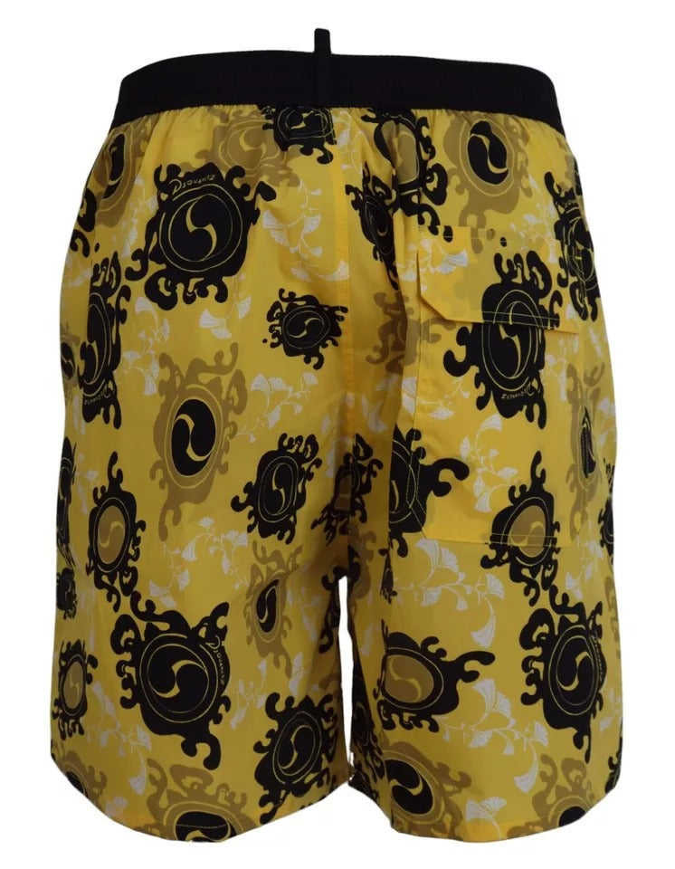 Yellow Black Printed Nylon Beachwear Shorts Swimwear - The Luxe Alliance