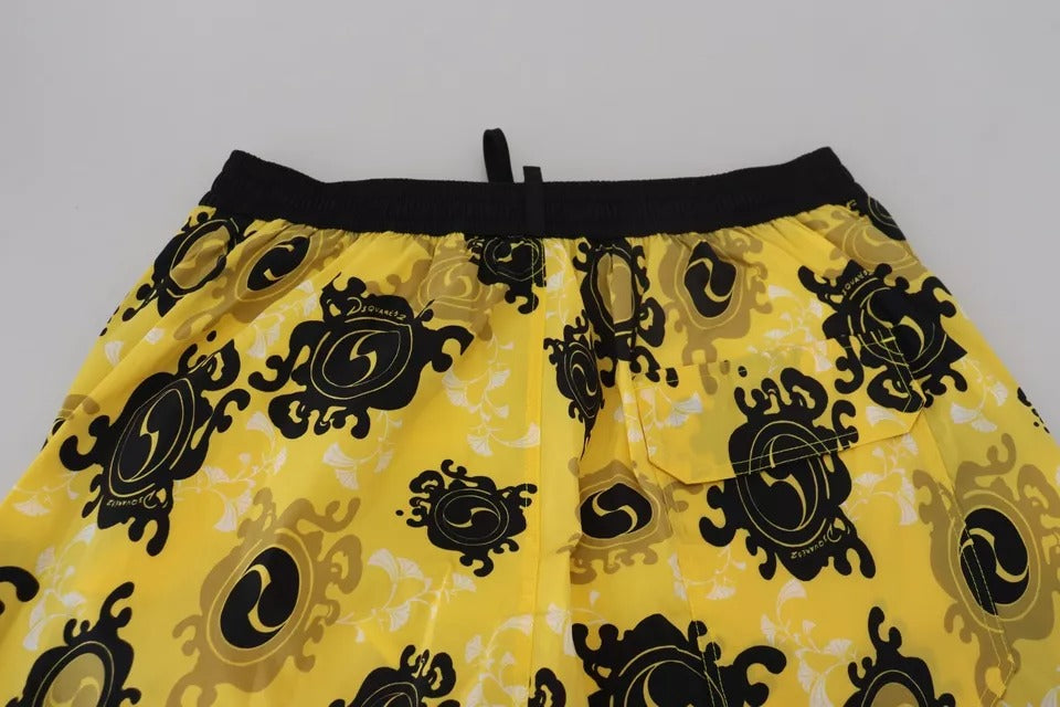 Yellow Black Printed Nylon Beachwear Shorts Swimwear - The Luxe Alliance