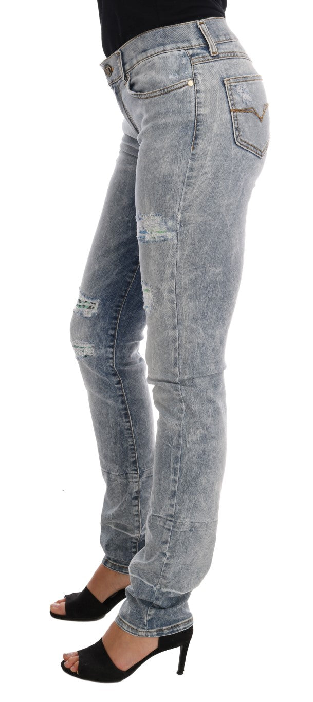 Chic Light Blue Torn Slim Fit Jeans - The Luxe Alliance