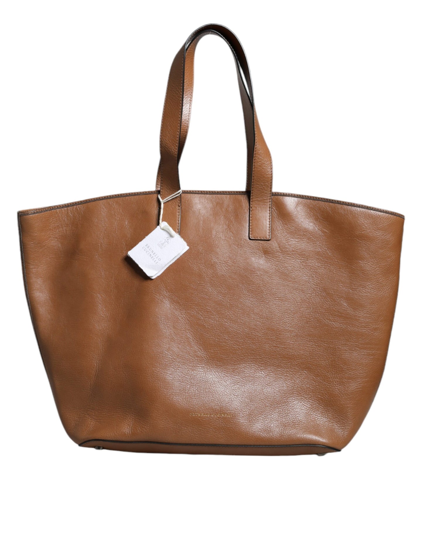  - Brown Leather Logo Shoulder Strap Shopping Tote Bag