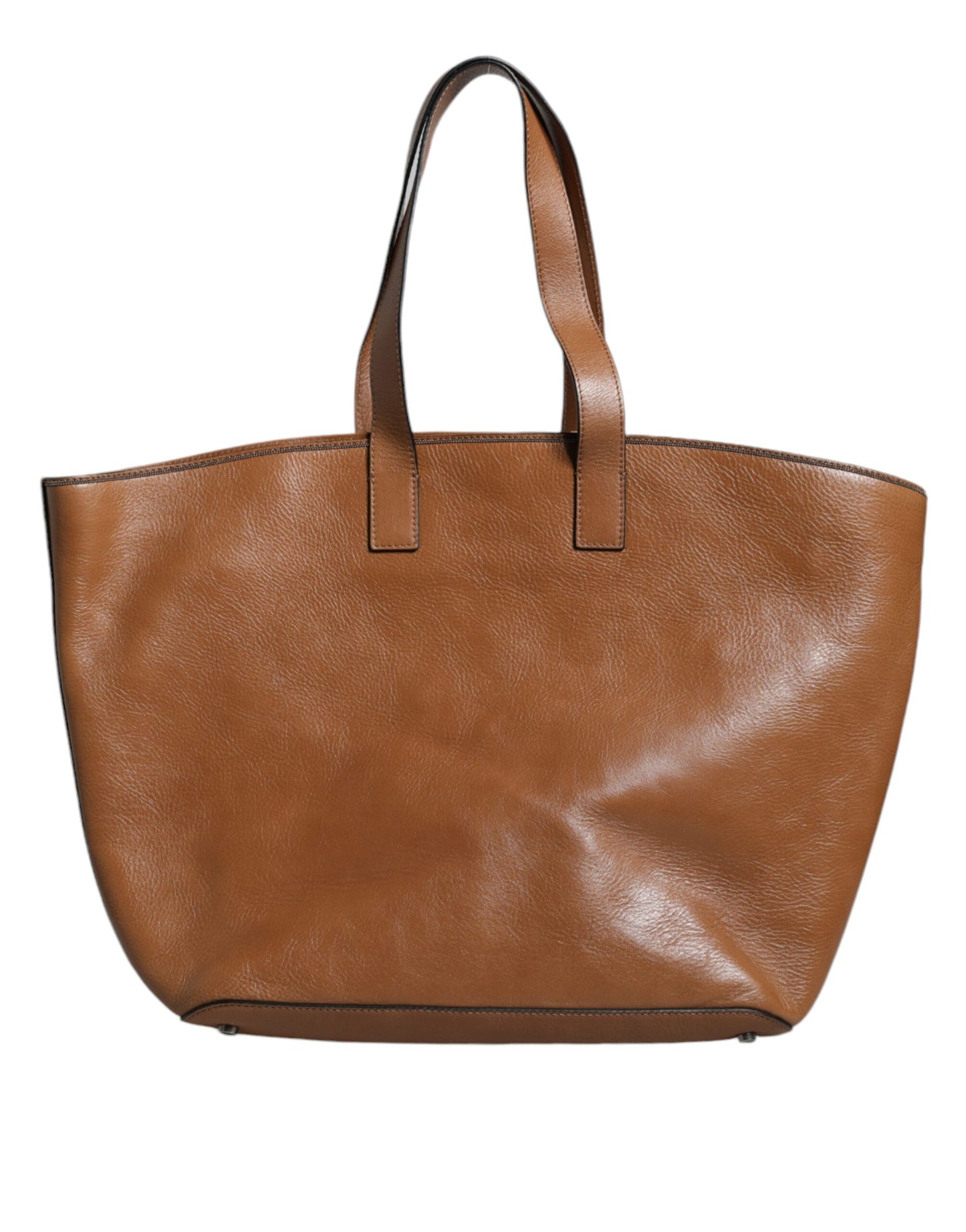  - Brown Leather Logo Shoulder Strap Shopping Tote Bag