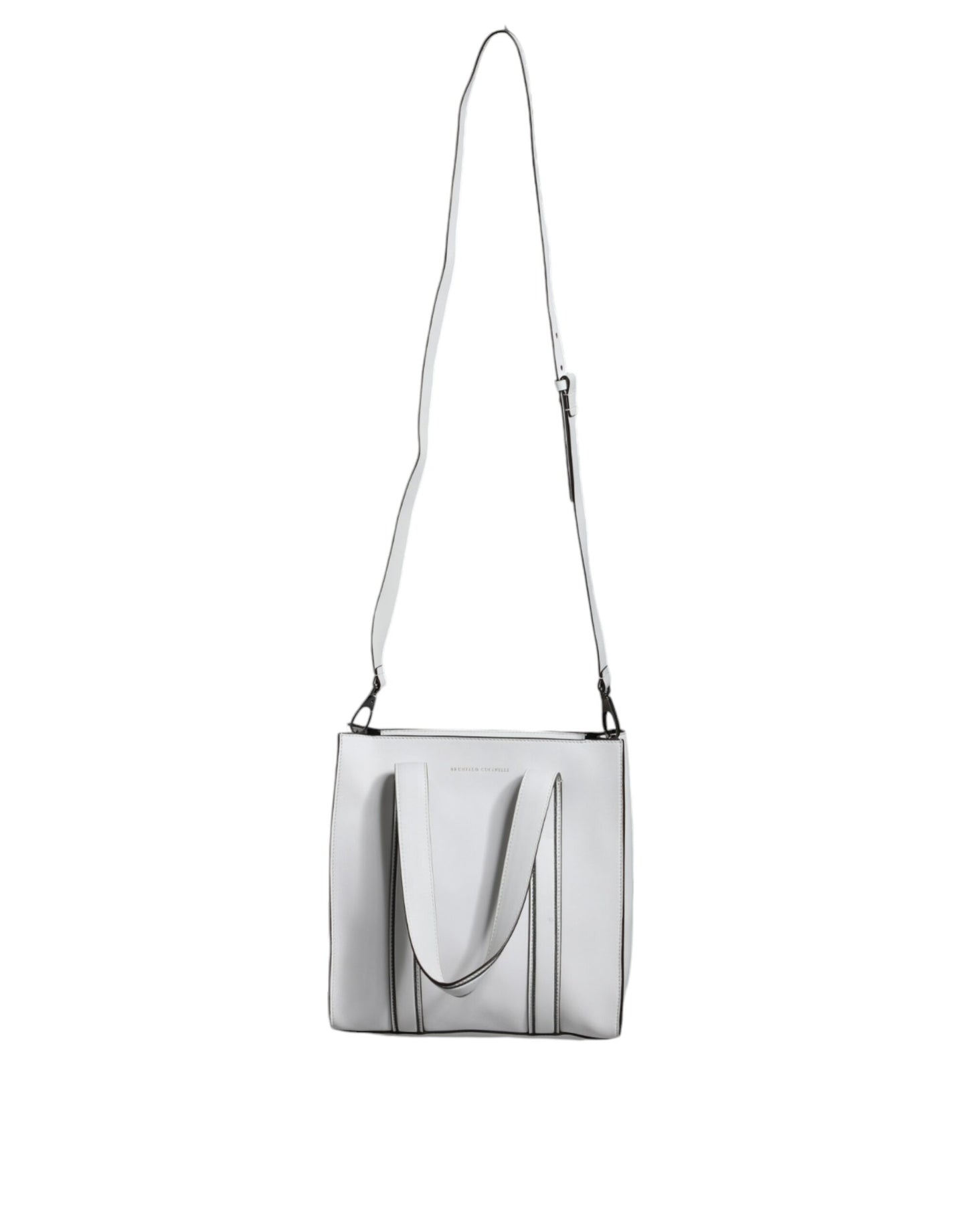 White Leather Logo Shoulder Strap Shopping Tote Bag - The Luxe Alliance