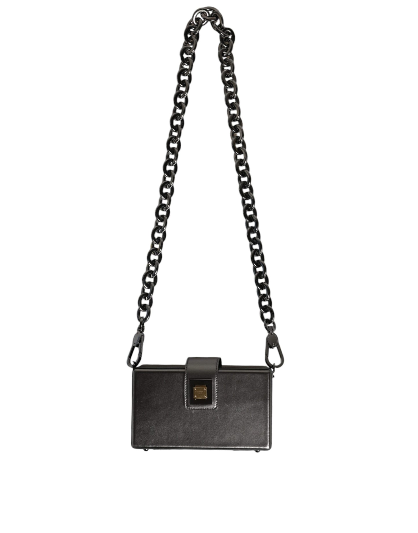 Metallic Gray DG BOX Leather Shoulder Chain Strap Bag - The Luxe Alliance