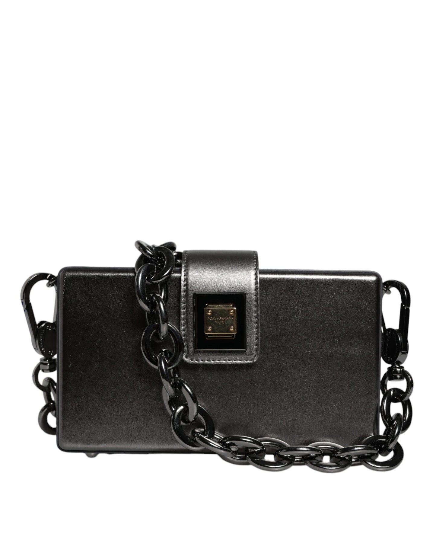 Metallic Gray DG BOX Leather Shoulder Chain Strap Bag - The Luxe Alliance