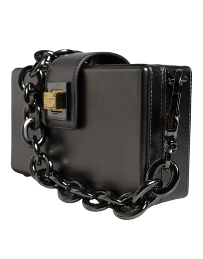 Metallic Gray DG BOX Leather Shoulder Chain Strap Bag - The Luxe Alliance