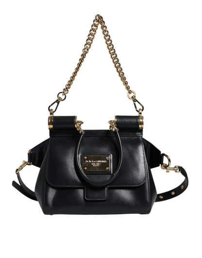 Black Calfskin Leather SICILY Chain Strap Crossbody Bag - The Luxe Alliance