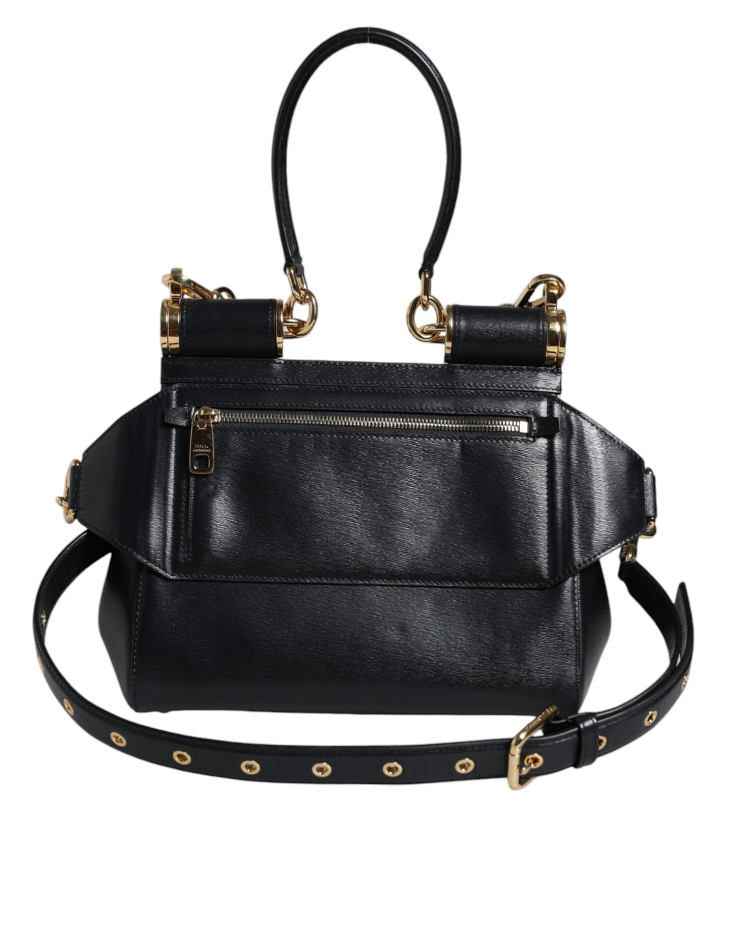 Black Calfskin Leather SICILY Chain Strap Crossbody Bag - The Luxe Alliance