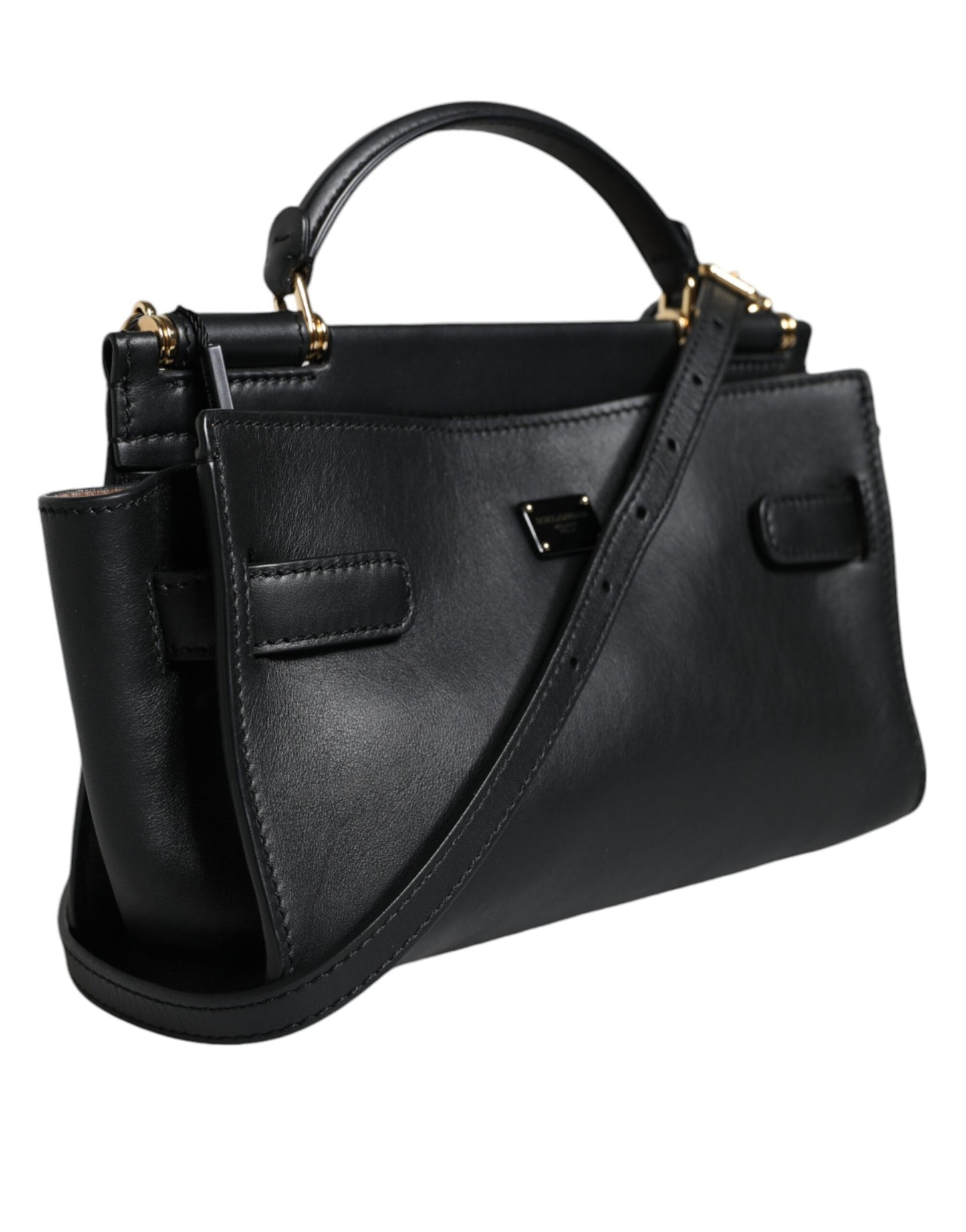 Black Leather SICILY Top Handle Crossbody Bag - The Luxe Alliance