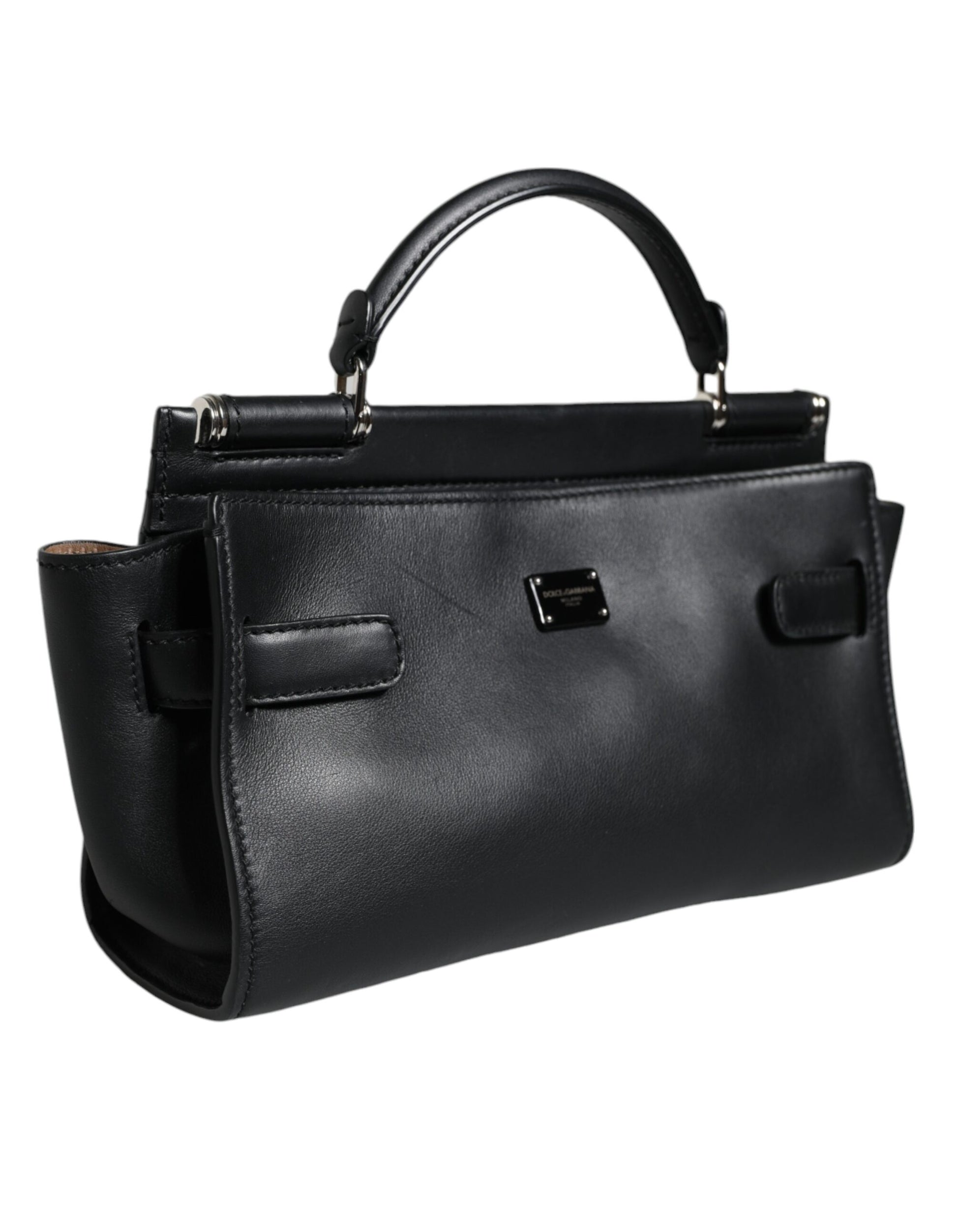 Black Leather SICILY Top Handle Crossbody Bag