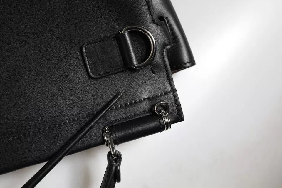 Black Leather SICILY Top Handle Crossbody Bag - The Luxe Alliance