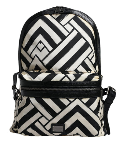 Black White Nylon Leather Travel Back Pack Bag - The Luxe Alliance