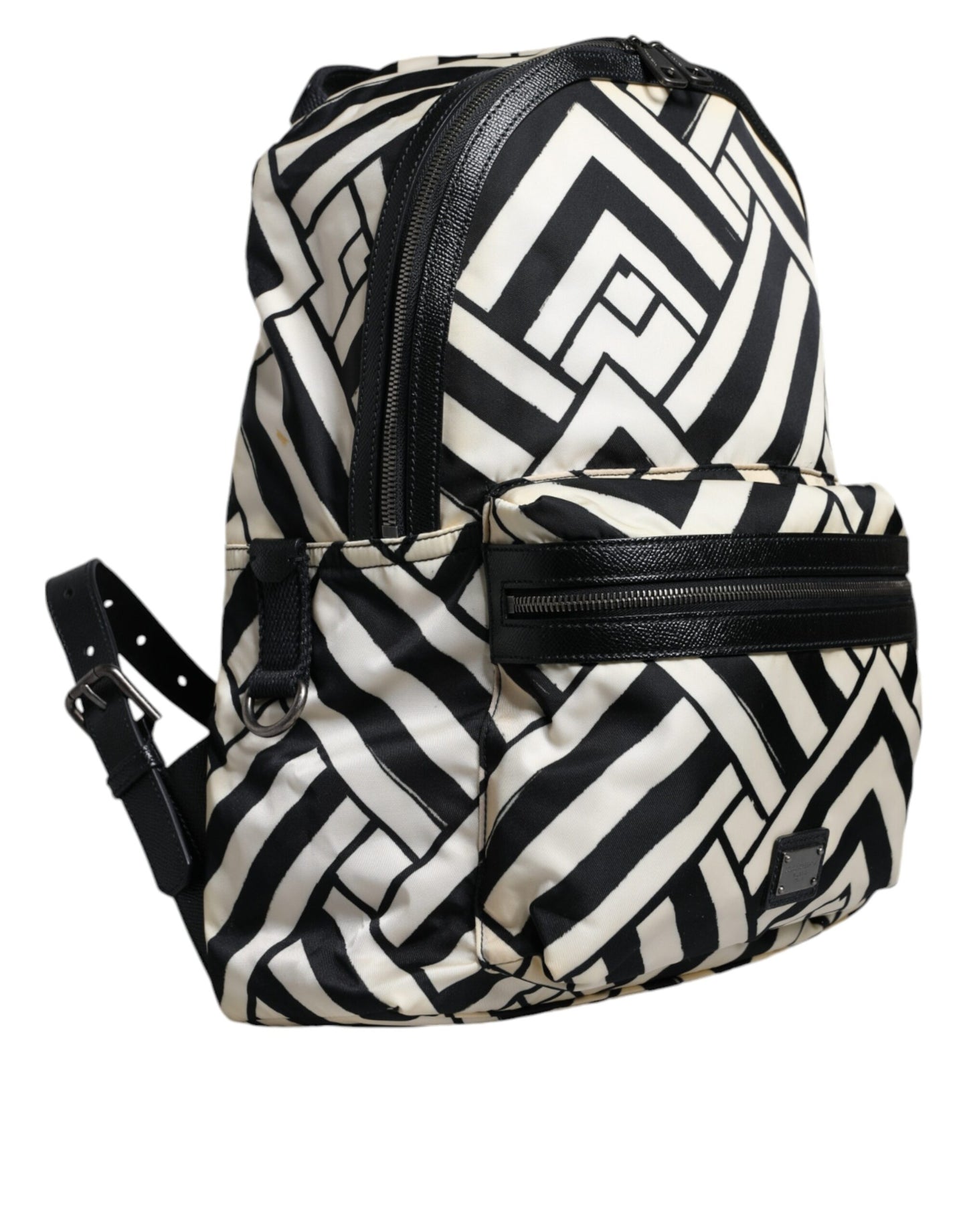 Black White Nylon Leather Travel Back Pack Bag - The Luxe Alliance