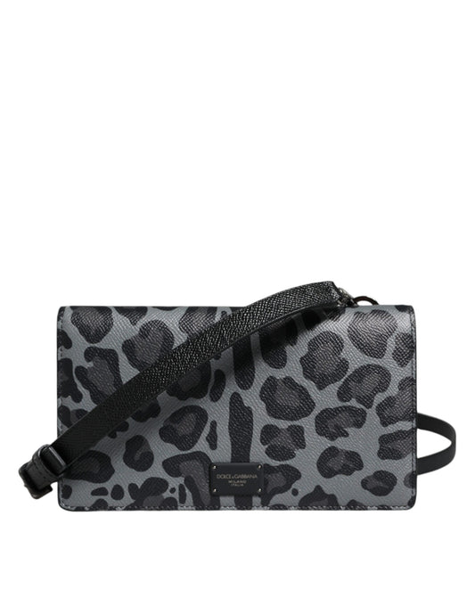 Black Gray Leopard Leather Bifold Card Slot Crossbody Bag - The Luxe Alliance