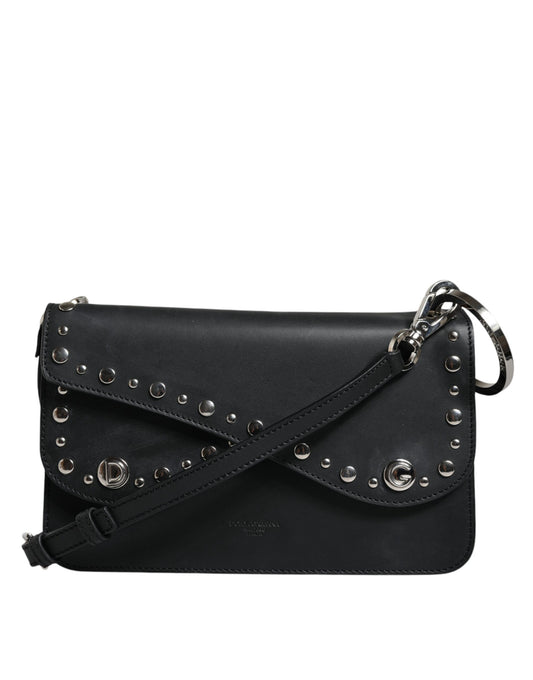 Black Small Leather Studded Shoulder Crossbody Bag - The Luxe Alliance