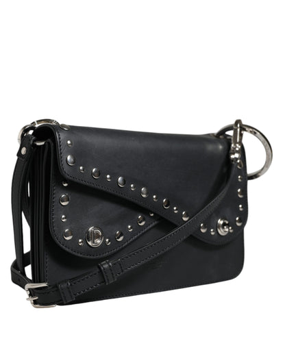 Black Small Leather Studded Shoulder Crossbody Bag - The Luxe Alliance