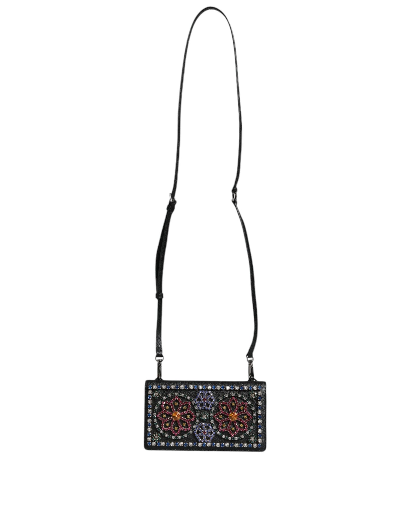 Black Leather Crystal Shoulder Crossbody Clutch Bag - The Luxe Alliance