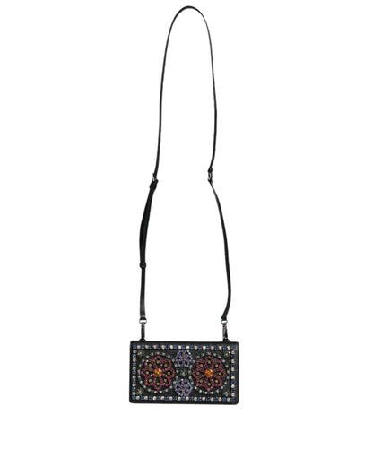 Black Leather Crystal Shoulder Crossbody Clutch Bag - The Luxe Alliance