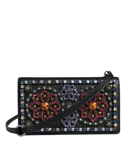 Black Leather Crystal Shoulder Crossbody Clutch Bag - The Luxe Alliance