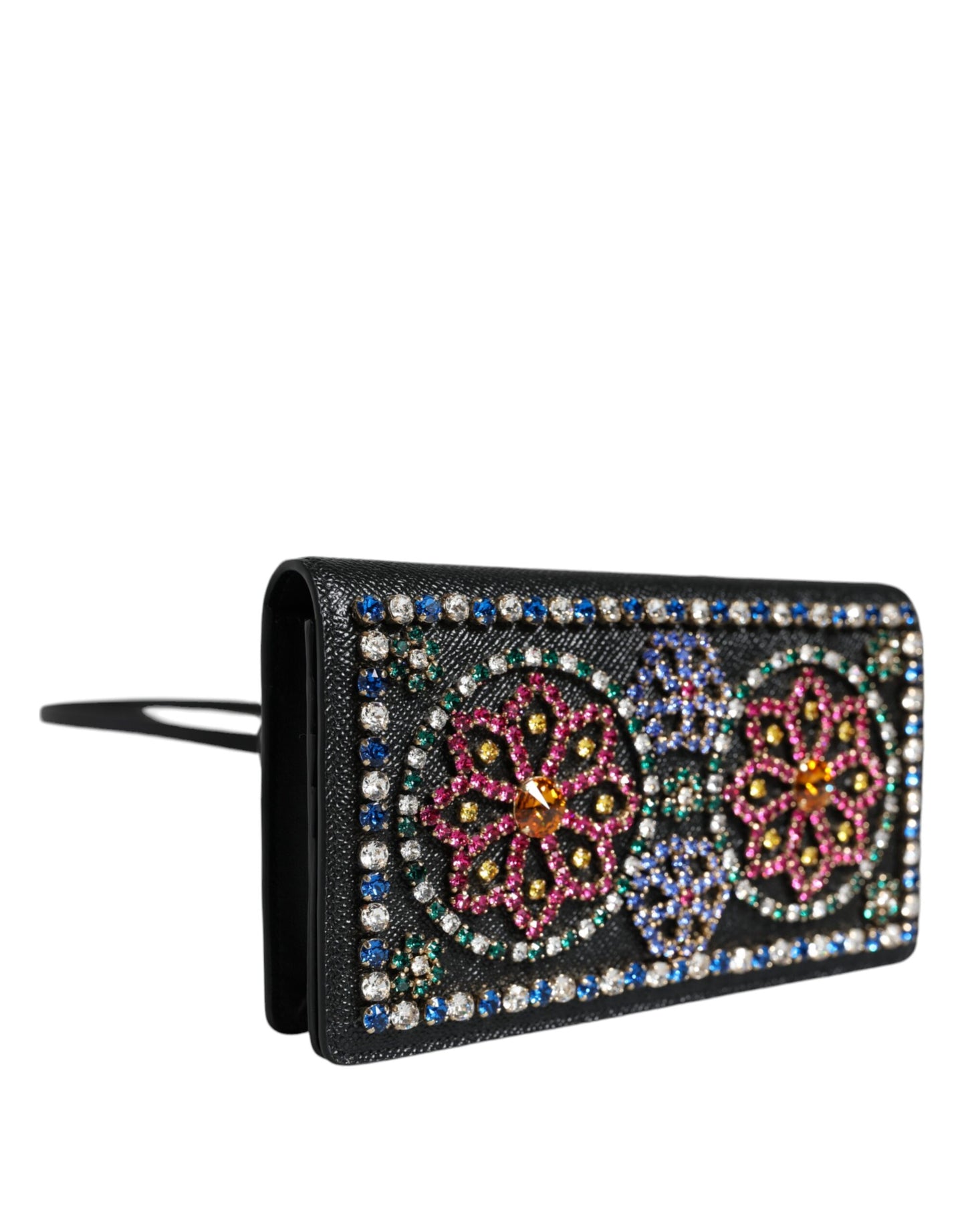 Black Leather Crystal Shoulder Crossbody Clutch Bag - The Luxe Alliance