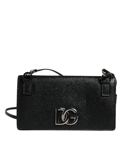 Black Leather Crystal Shoulder Crossbody Clutch Bag - The Luxe Alliance