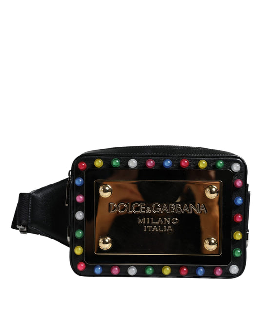 Black Leather LED Logo Belt Waist Fanny Pack Bag - The Luxe Alliance