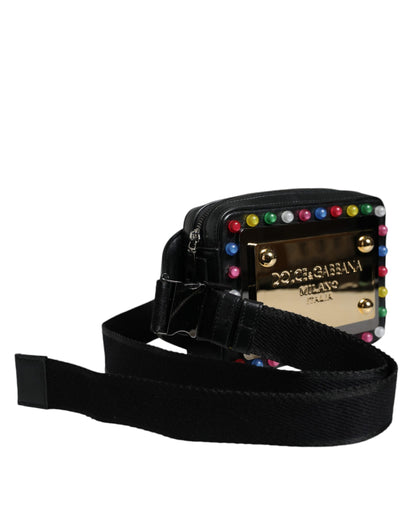 Black Leather LED Logo Belt Waist Fanny Pack Bag - The Luxe Alliance