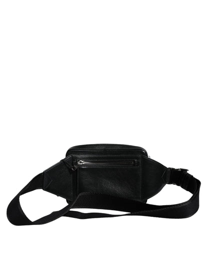 Black Leather LED Logo Belt Waist Fanny Pack Bag - The Luxe Alliance