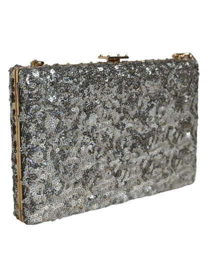 Silver Sequined Clutch Crossbody Bag