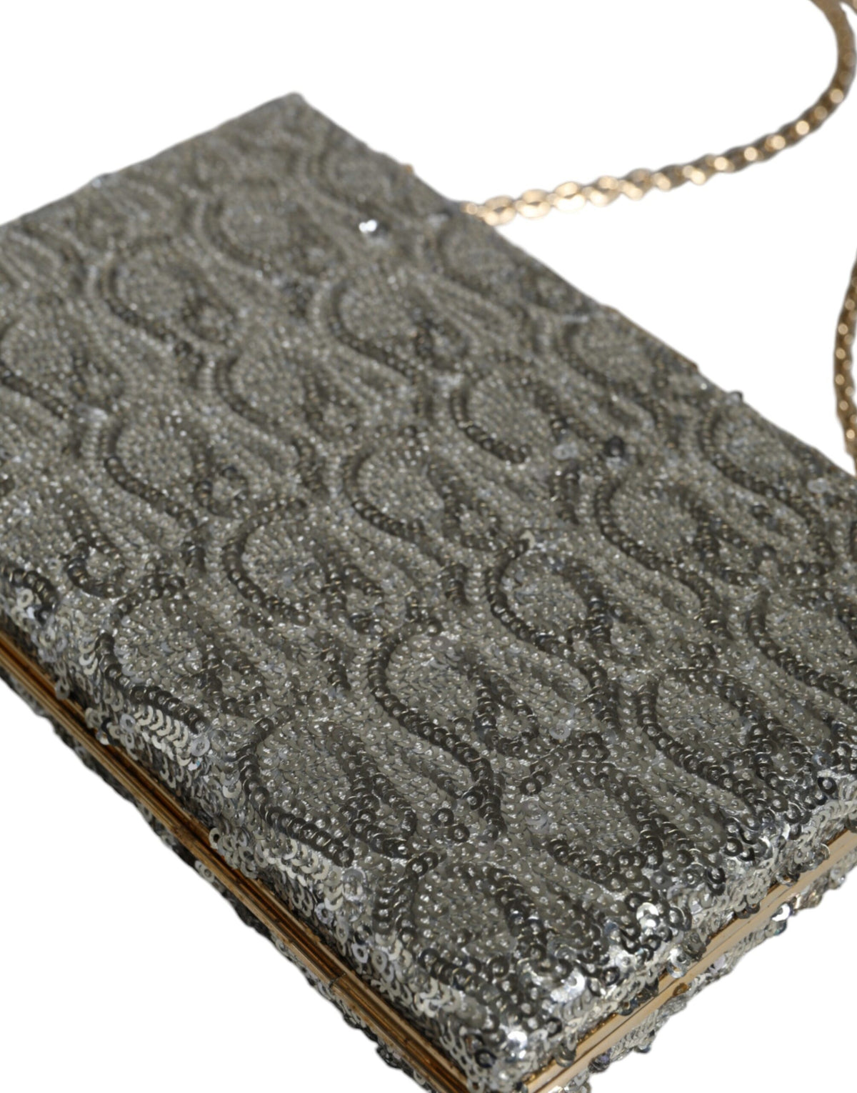 Silver Sequined Clutch Crossbody Bag