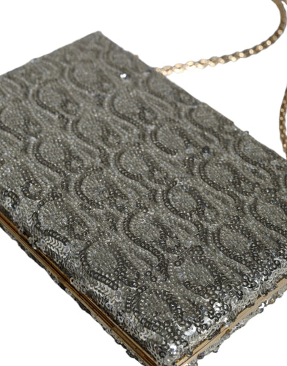 Silver Sequined Clutch Crossbody Bag