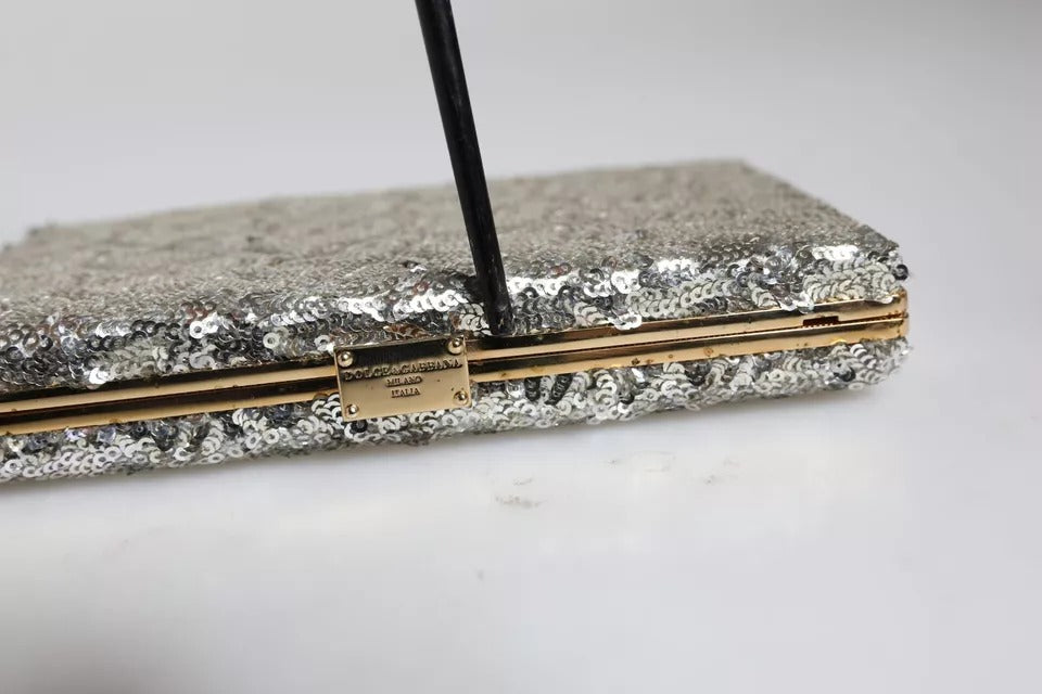 Silver Sequined Clutch Crossbody Bag