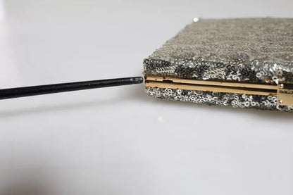 Silver Sequined Clutch Crossbody Bag