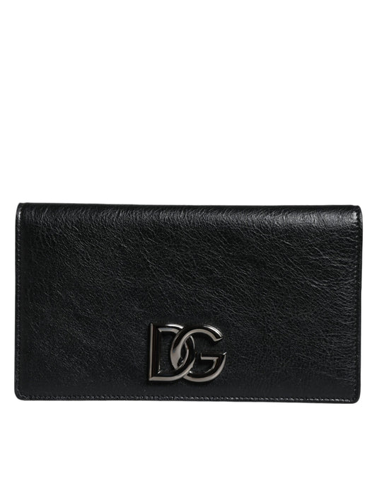 Black Leather DG Logo Bifold Card Slot Crossbody Bag - The Luxe Alliance