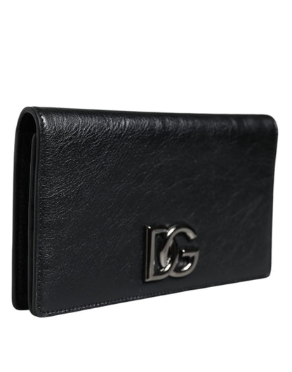 Black Leather DG Logo Bifold Card Slot Crossbody Bag - The Luxe Alliance