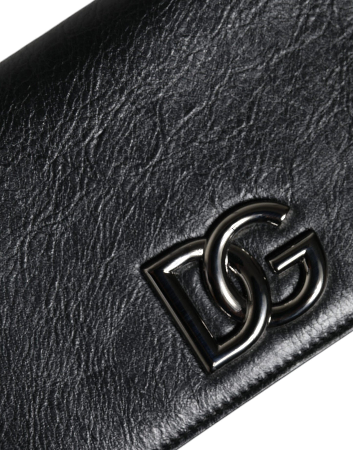 Black Leather DG Logo Bifold Card Slot Crossbody Bag - The Luxe Alliance