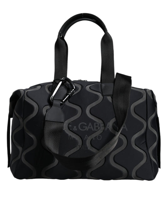 Black Neoprene Logo Sport Gym Duffel Shoulder Bag - The Luxe Alliance